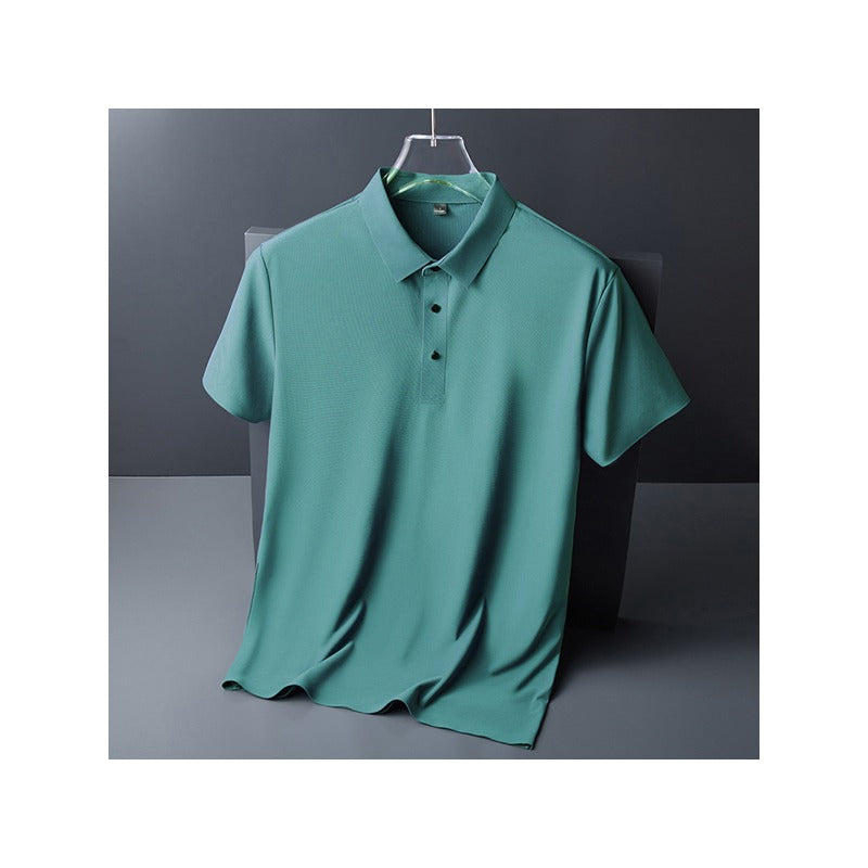 Herren Sommer Nahtloses T-Shirt Aus Eisseide Einfarbig Kurzarm Lässiges Stretch-Poloshirt | Y678