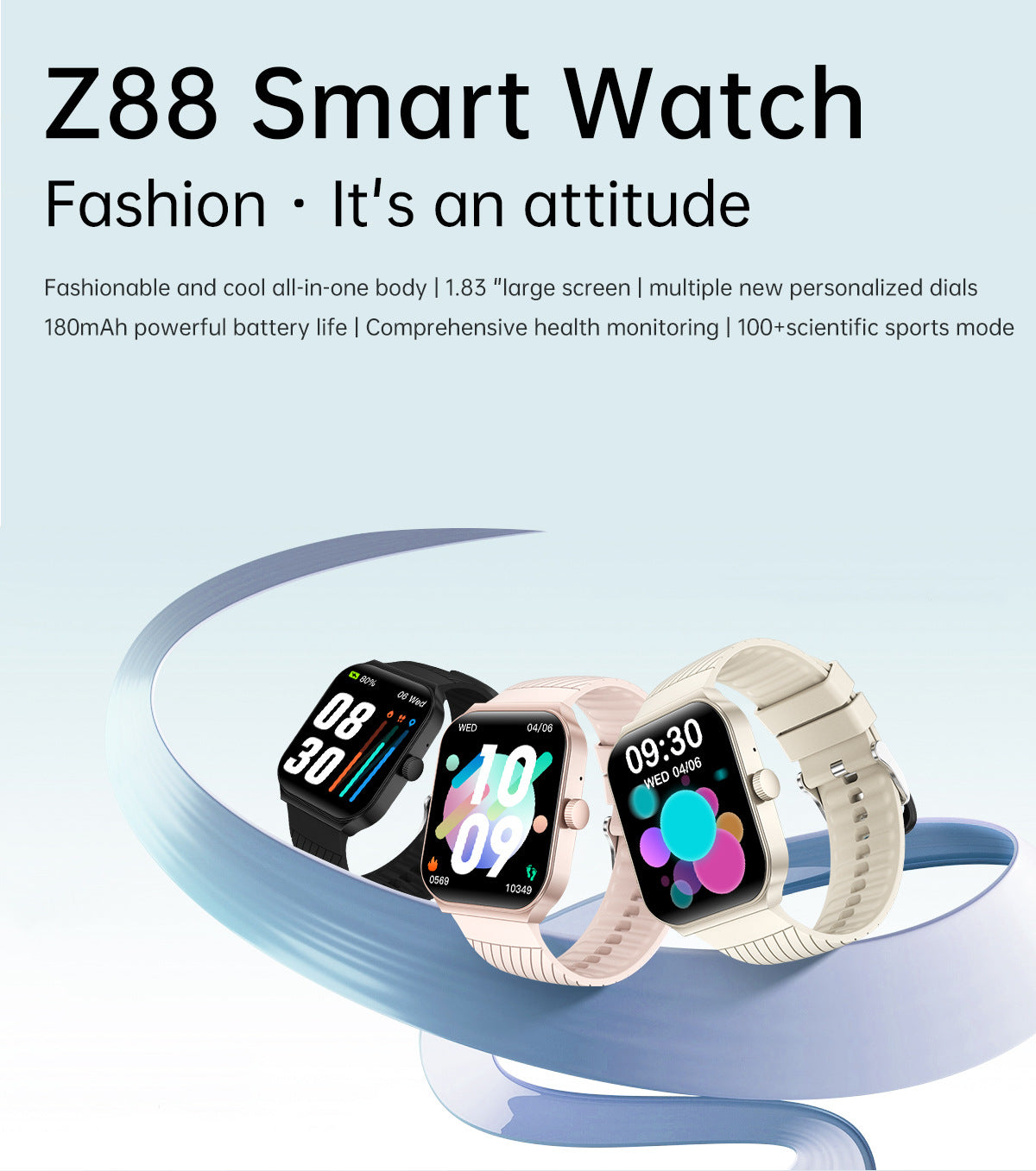 Smartwatch-Armband mit Bluetooth-Anruf, Gesundheitsüberwachung und Sport-Tracker für Männer und Frauen | Z88