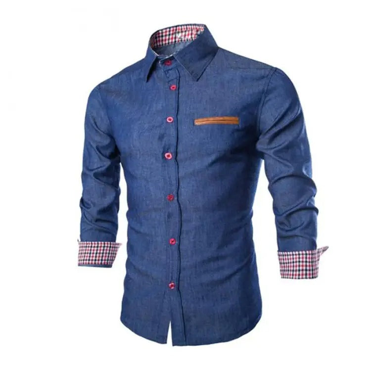 Herren Einfarbig Langarmhemd Slim Fit Business Casual Hemden | 1800-NY13