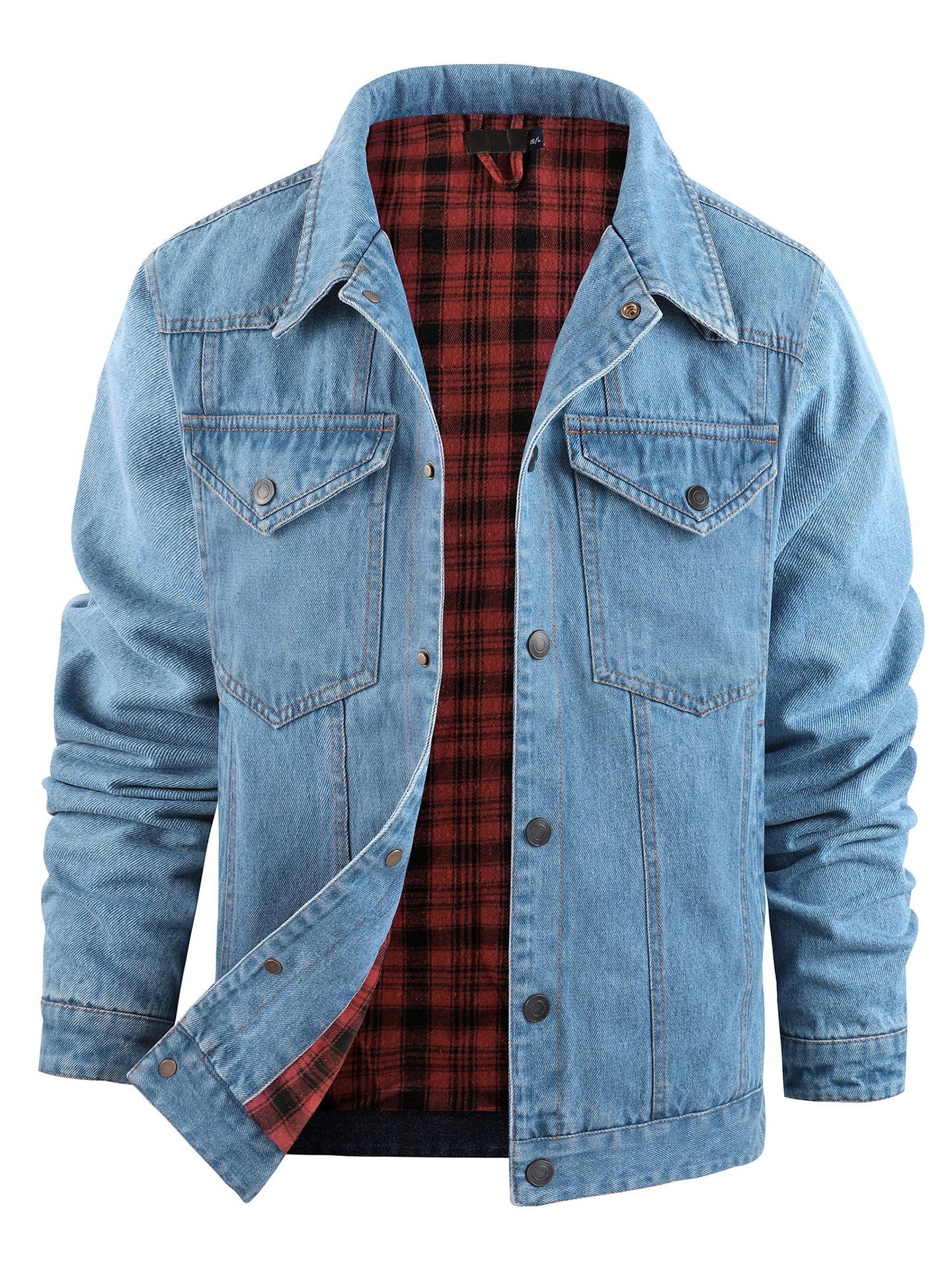 Herren-Truckerjacke im Western-Karo-Flanell-Stil in großer Größe, lässige Jeans-Oberbekleidungsjacke | 3270
