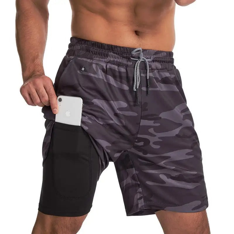 Zweilagige Sportshorts für Herren, schnelltrocknend, leicht dehnbar, Trainingshose | DK-871