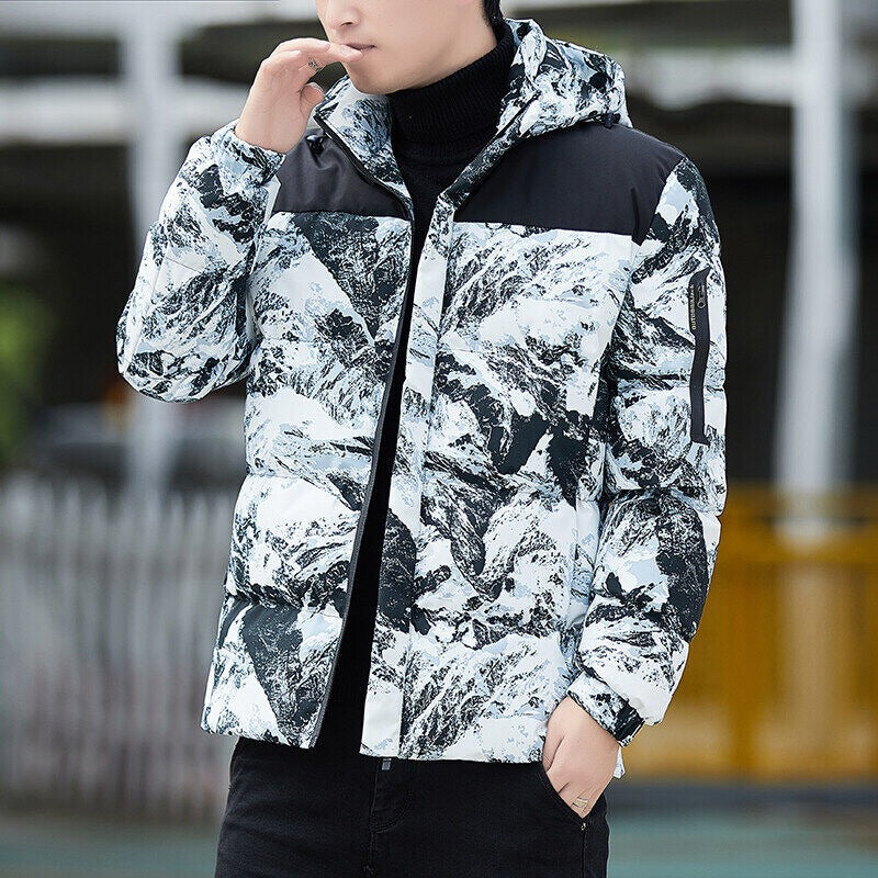 Herren Daunenjacke mit Kapuze, Camouflage, Freizeitmantel, verdickter Winterparka-Mantel | 2308
