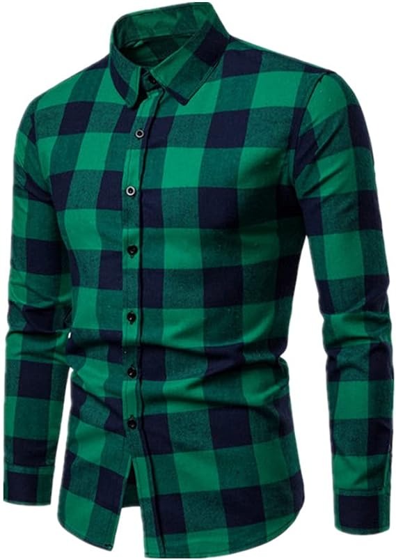 Herren Baumwollhemd mit Karomuster, langärmelig, Regular Fit, leger, Button-Down-Hemden | DTF10