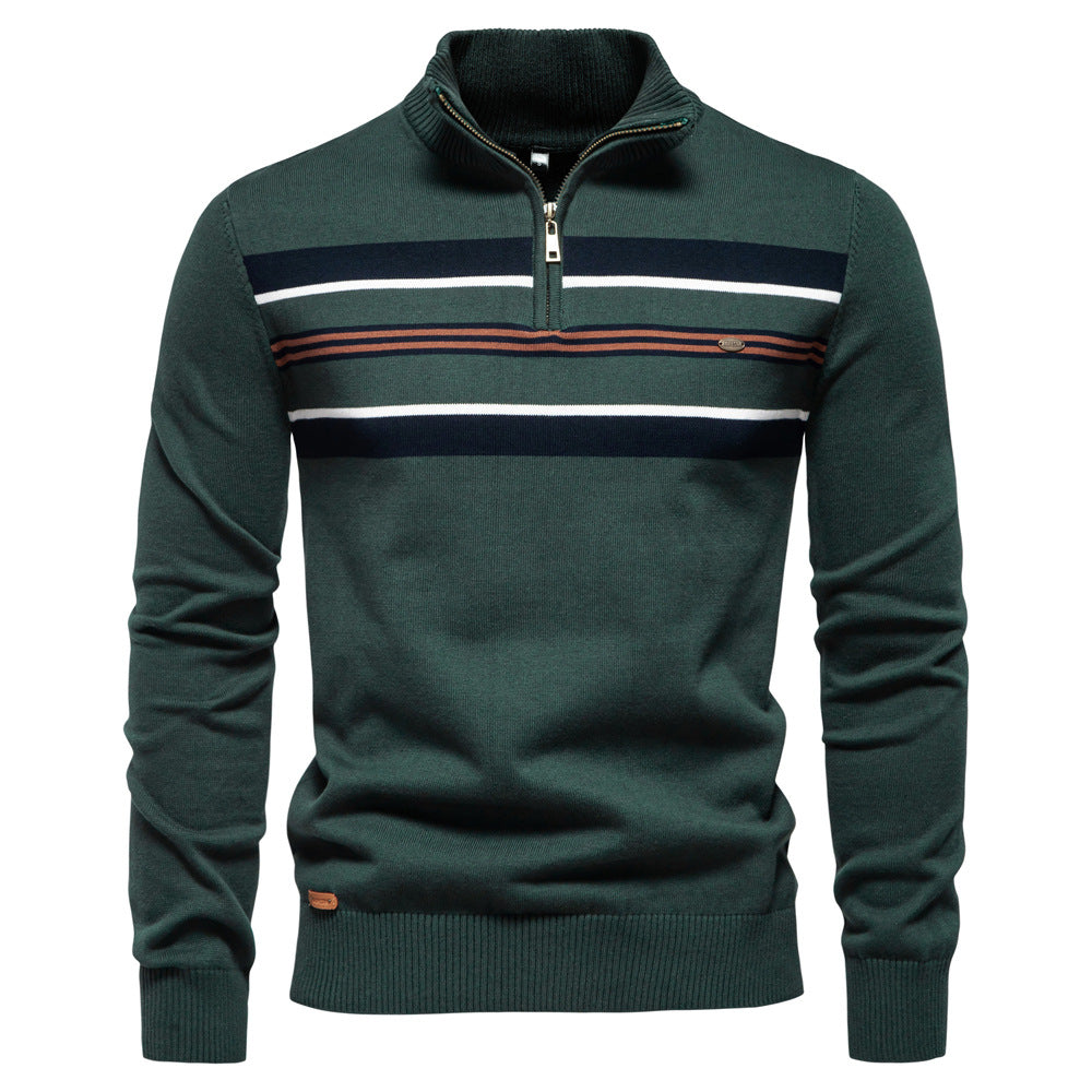 Winter-Rollkragenpullover aus Baumwolle mit Stehkragen, gerippter Business-Streifen für Herren | SW155