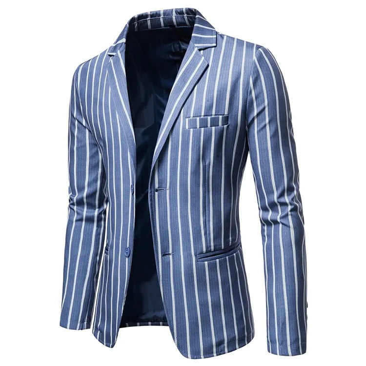 Herren Anzugjacken Blau Gestreift Zwei Knöpfe Party Business Formeller Blazer | 1812