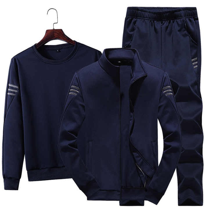 Herren Herbst Winter Langarm Pullover Sweatshirt Reißverschluss Jacke & Hose Set Lässiger Sportanzug Trend 3-teiliges Set (Hemd+Jacke+Hose) | T928