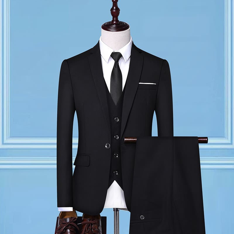 3-teiliger Slim Fit-Anzug für Herren in luxuriöser Qualität fürs Büro, Hochzeit, formelle Kleidung, Bräutigam, Business-Jacke, Weste und Hose | AD3006