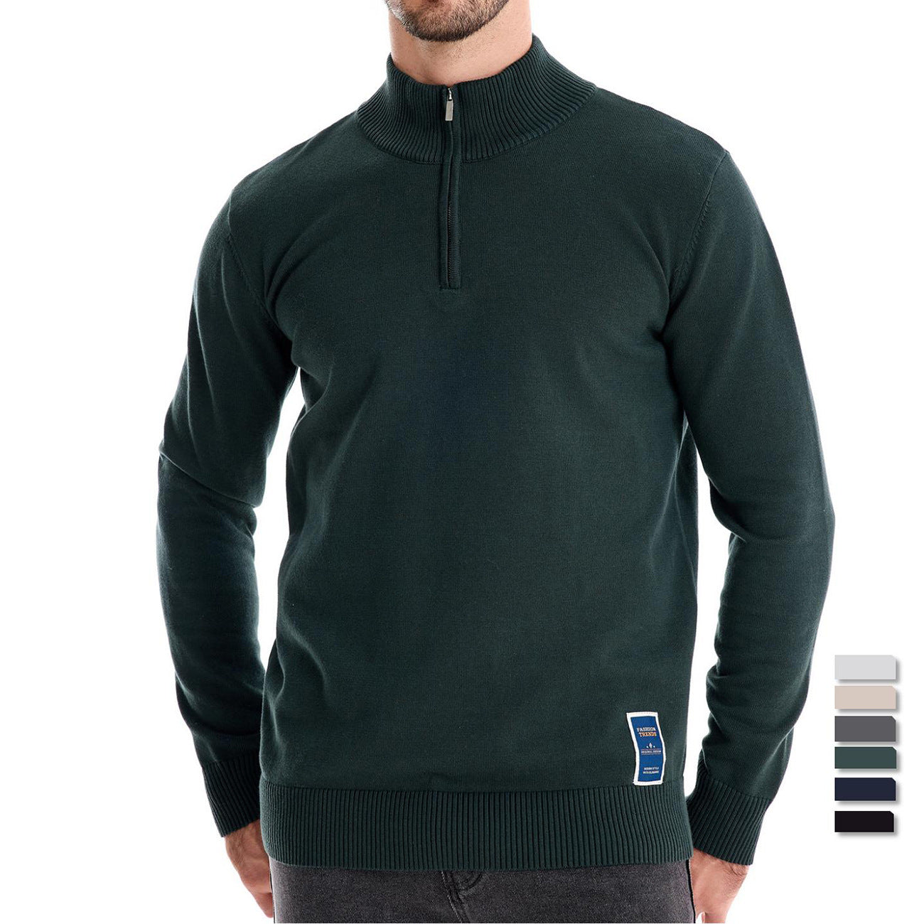 Herren-Pullover aus Baumwolle mit Viertelreißverschluss – Poloshirt aus einfarbigem Strick mit Stehkragen | ZSW-03