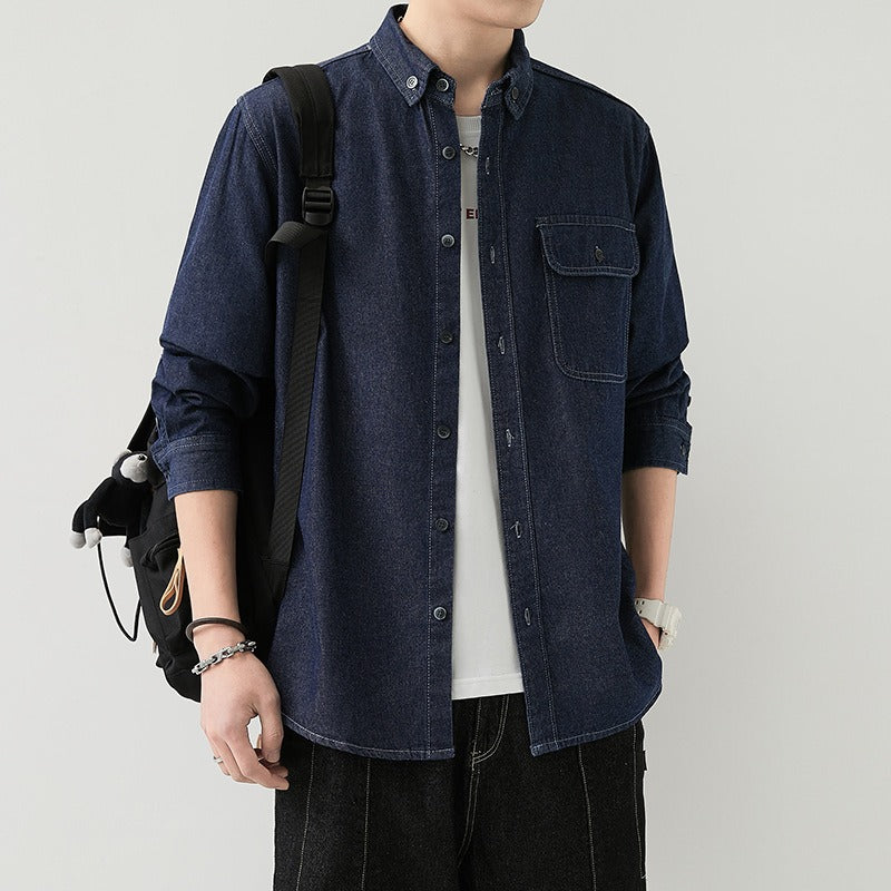 Herren Slim Fit Denim Langarmhemd Trendy Style Casual Arbeitsjacke Hemd | MT8003