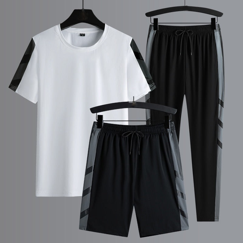 Herren-Set Kleidung 3-teilig T-Shirt Kurzarm Einfarbig Sommer-Sets | 1083