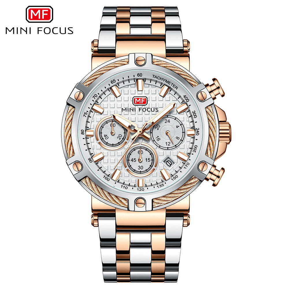 Herren Analog Edelstahl Quarzuhr Mini Focus Chronograph Leuchtuhr | MF047
