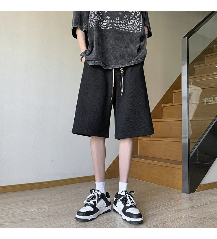 Leichte Lounge-Shorts aus Waffelstrick für Herren – Locker sitzende, schnelltrocknende Sportshorts mit Kordelzug in der Taille für den Sommer | DK34