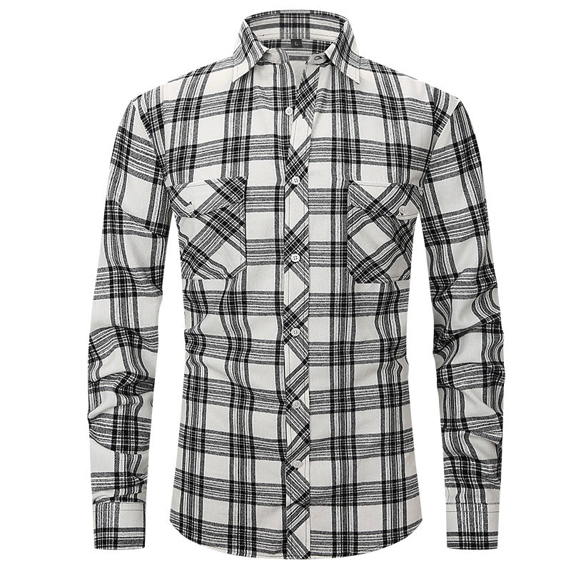 Herren Slim Wear Plaid Premium Langarm Doppeltasche Flanell Außenhandelshemd | M501