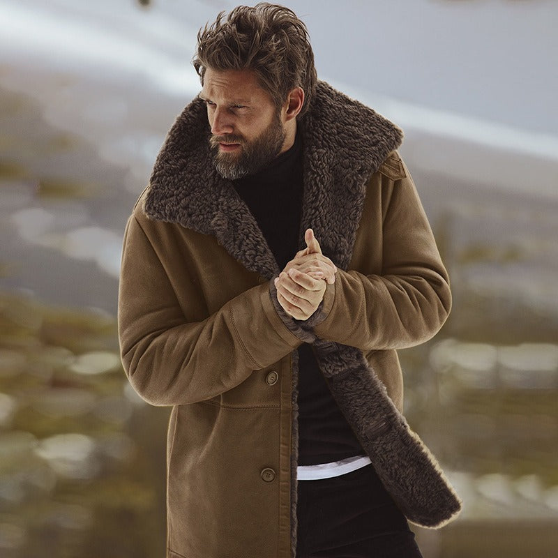 Herren Winter Warmer Pelz Trenchcoat Dicke Mittellange Jacke | B024