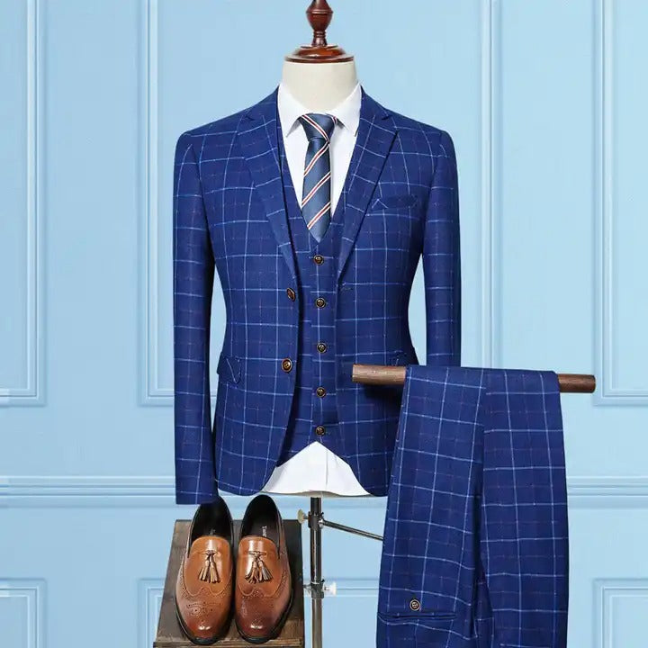 Formeller 3-teiliger Anzug im Retro-Karo-Tweed, einreihig, Slim Fit, Blazer, Weste und Hose, Business, Hochzeits- und Partykleid | 307
