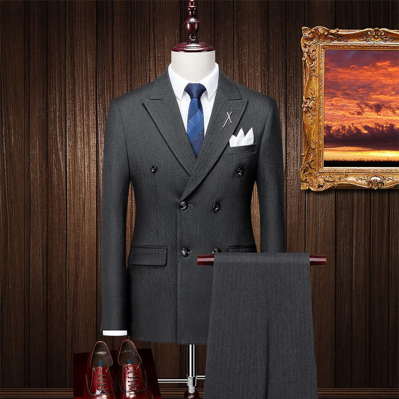 3-teiliger Herren-Freizeitanzug, britischer Slim-Fit-Streifen, zweireihiger Anzug für den Bräutigam und die Hochzeit | DYQ06