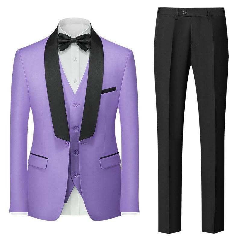 Herren Premium Anzug Casual Regular Smart Fit 3-teiliger Smoking für Abschlussbälle, Schalkragen, Hochzeitsfeier, Trauzeugenanzüge (Blazer + Weste + Hose) | 601