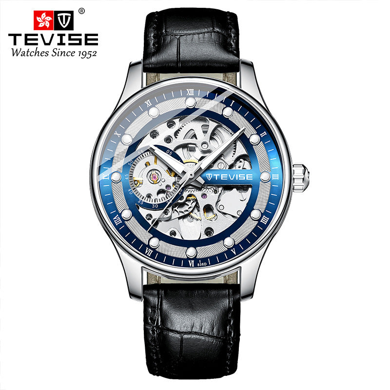 Herren Skelett Automatik Mechanische Uhr Lederarmband Uhr Top Armbanduhr | T836D