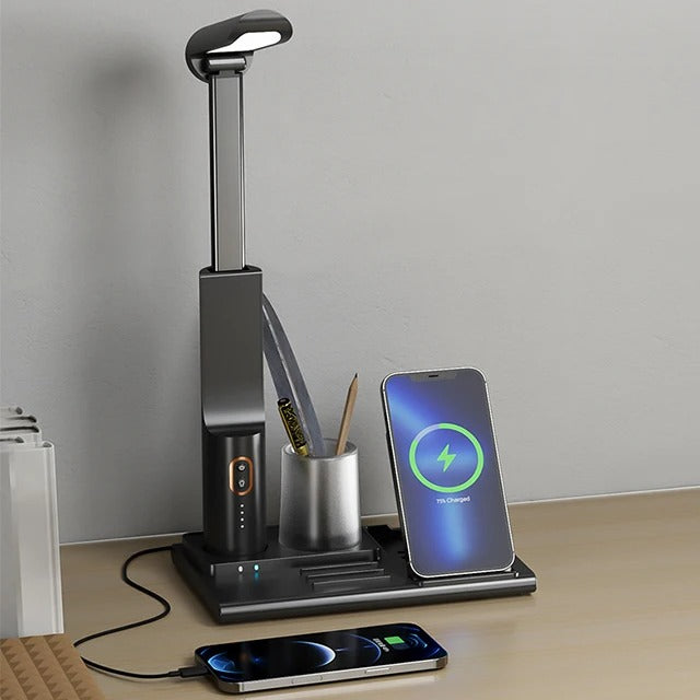 Neu Drahtlose Ladegerät Schreibtisch Lampe mit Stift Halter Multifunktionale Beleuchtung & Lade