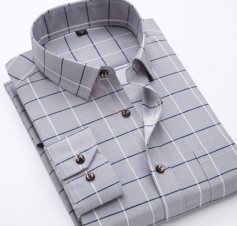 Hochwertiges, langärmliges Business-Hemd mit Button-Down-Karomuster aus Polyester | CY116