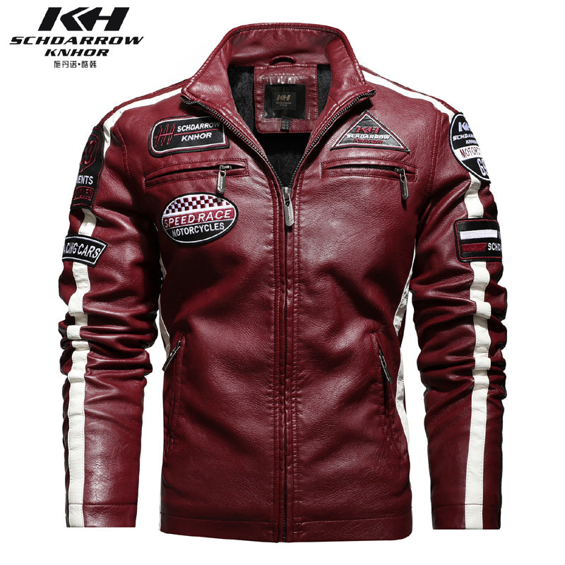 Herren PU Jacke Stehkragen Multi Pocket Pullover Blazer Kunstlederjacke | KH-188