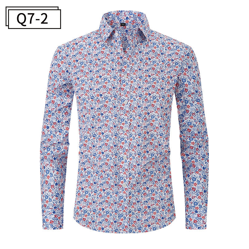 Herrenhemd mit klassischem Blumenmuster und Knopfleiste | Q7