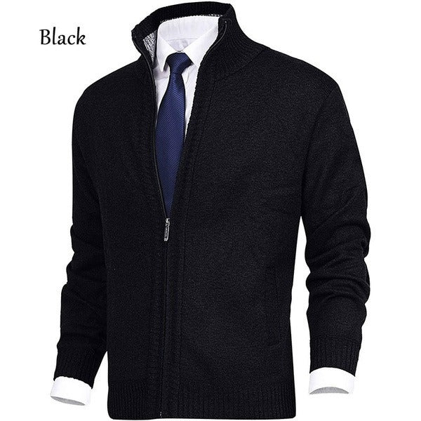 Herren Stehkragen Strick Einfarbig Reißverschluss Outdoor Strickjacke Strickwaren Casual Tops Mantel Jacke | 7701
