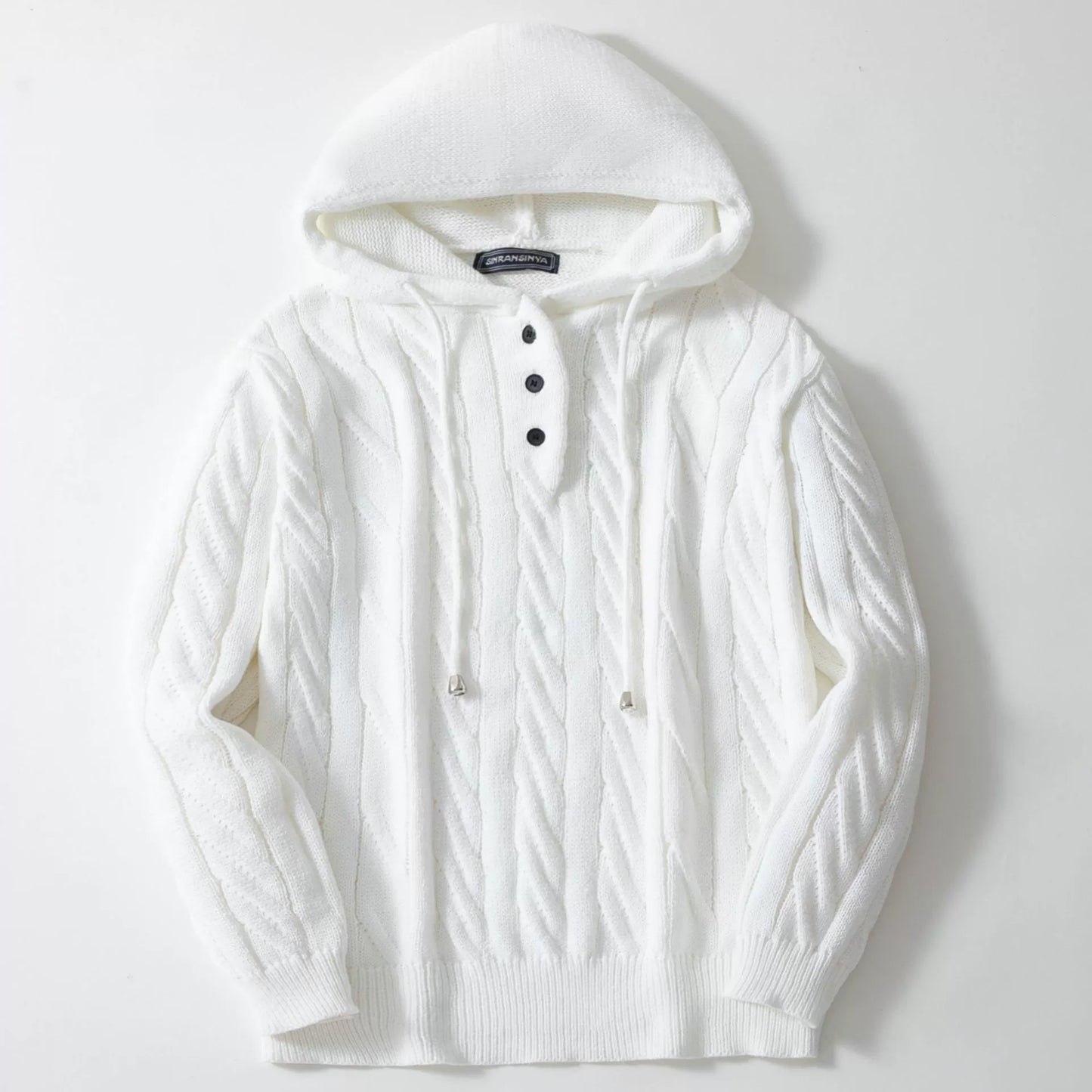 Herren-Strickwaren, gedrehter Kordelzug, Kapuzenpullover, 7-Nadel-Woll-Sweatshirtjacke | SY0139