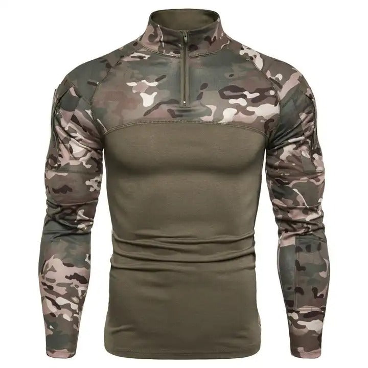 Herren Camouflage Stitching Casual T-Shirt Stehkragen Langarm Leichter Pullover | 1815-G11