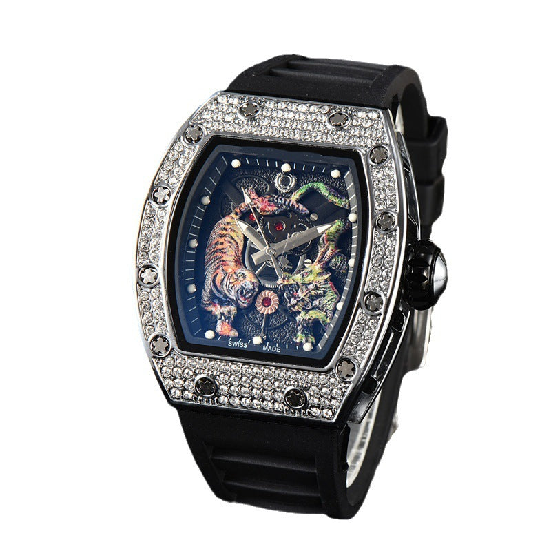 Herren Top RM Luxusuhr Leuchtendes Drachentiger Diamantmuster Automatische Gummiuhr | 9924LH