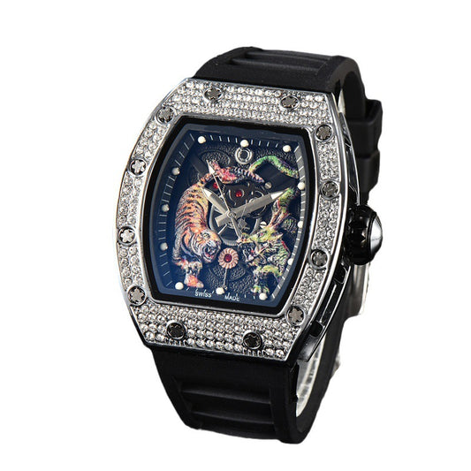 Herren Top RM Luxusuhr Leuchtendes Drachentiger Diamantmuster Automatische Gummiuhr | 9924LH