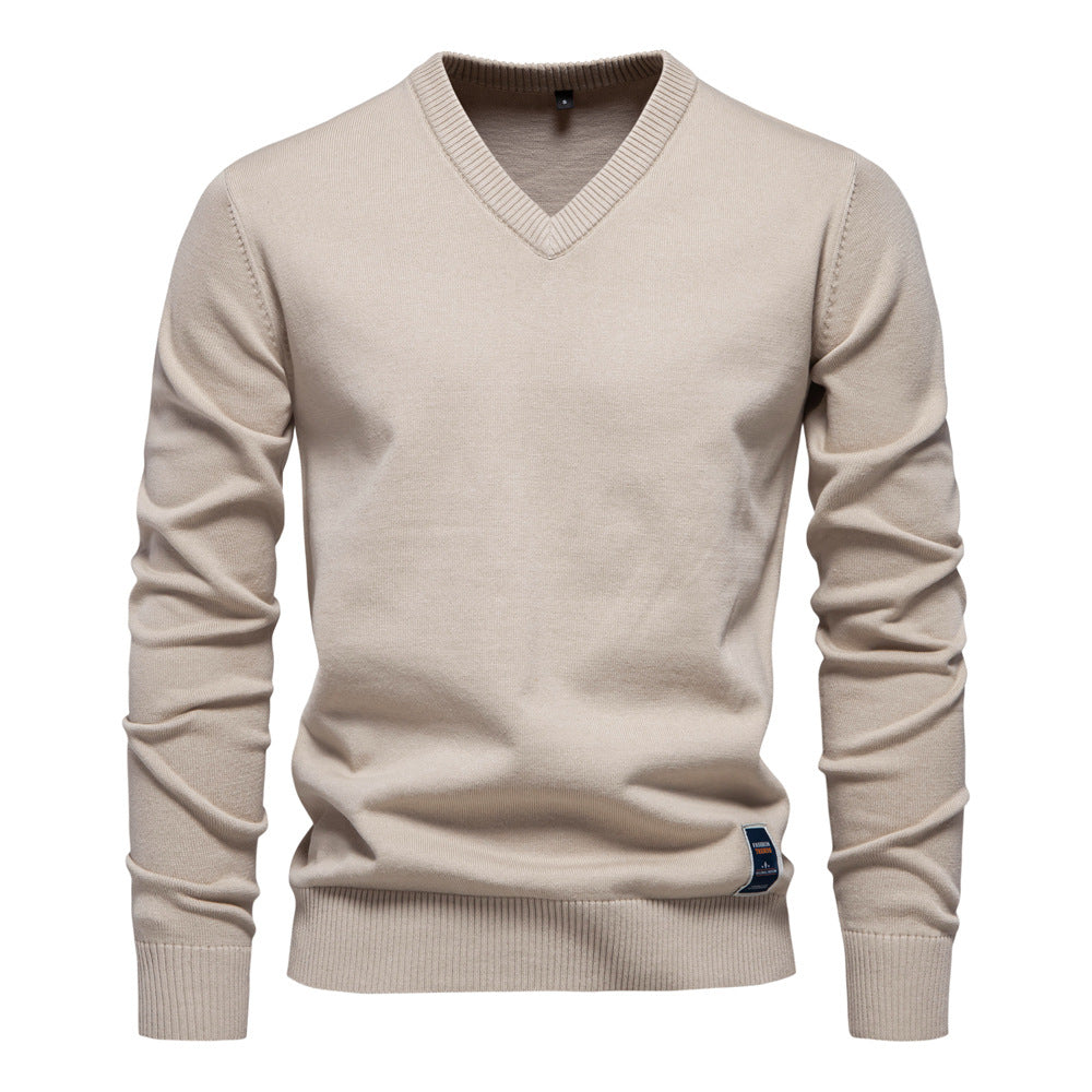 Winterpullover mit V-Ausschnitt, einfarbig, langärmelig, warm, Oberteile | VSW-02