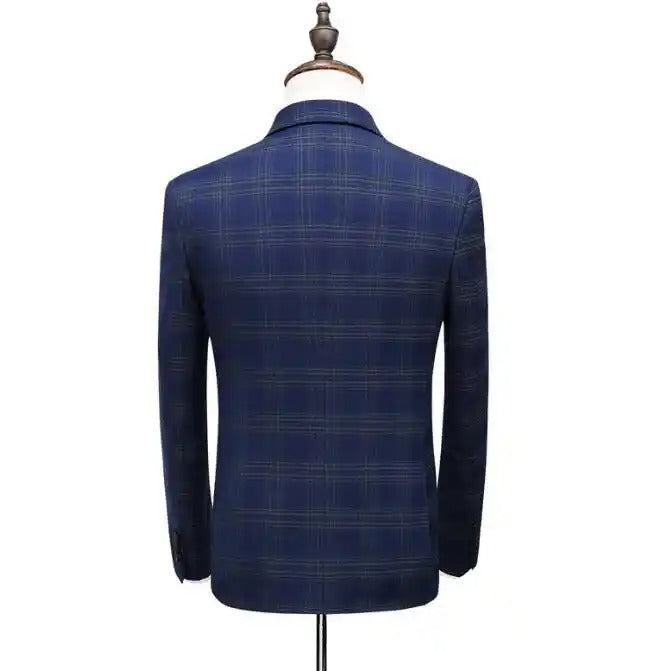 Dreiteiliger Herrenanzug mit Karomuster, Slim Fit, zweireihig, kariert, Jacke, Weste, Hose | 6027