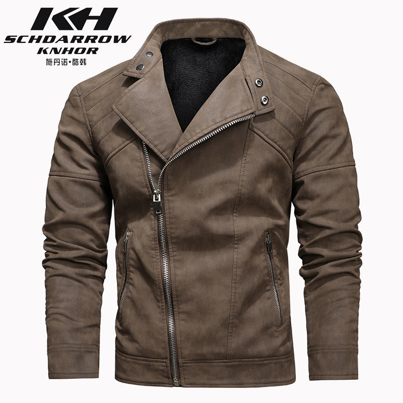 Herren PU-Lederjacke Gepolstertes Revers Schräges Revers Reißverschluss Koreanischer Stehkragen Jacke Blazer | KH-138
