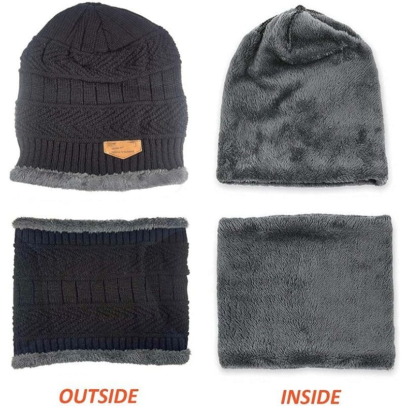 Winter Warm Weich Gestrickt Fleece Gefüttert Samt Skullies Beanie Mütze Schal Handschuhe Set | WEE1361