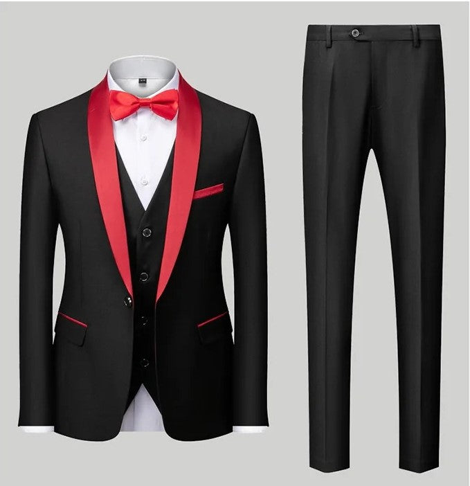 3-teiliger Herrenanzug, Smart Fit, formelles Business-Hochzeits-Smoking-Set, Blazer, Weste und Hose | Erhältlich in 11 Farben