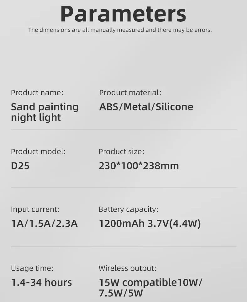 Multifunktionale 3D-Sanduhr-Nachtlicht-LED-Lampe mit 15-W-Wireless-Ladegerät für Schlafzimmer | D25