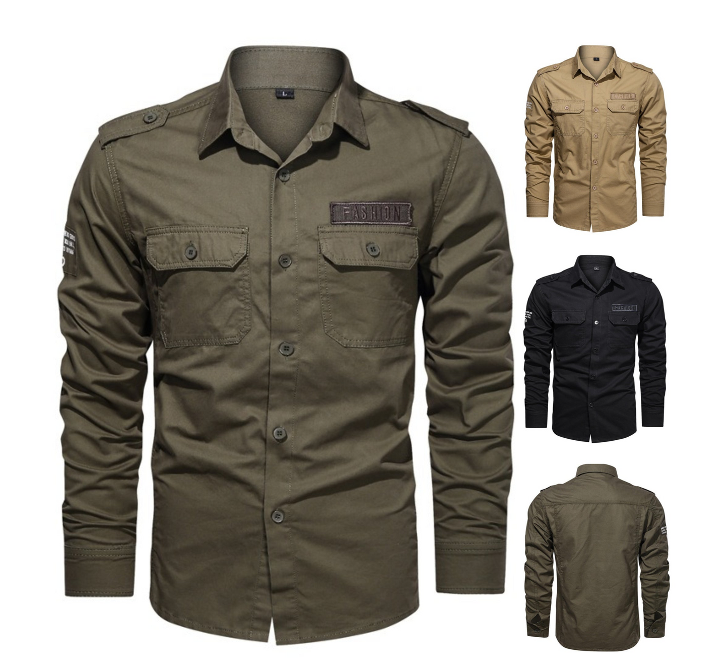 Militärhemd Langarm Outdoor Cargohemden Solide Baumwolle Übergröße Herrenhemd Tops für Männer | 1907
