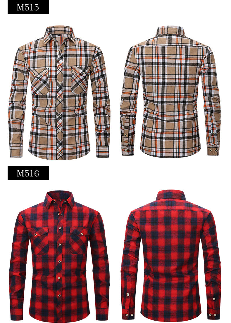 Herren Slim Wear Plaid Premium Langarm Doppeltasche Flanell Außenhandelshemd | M501