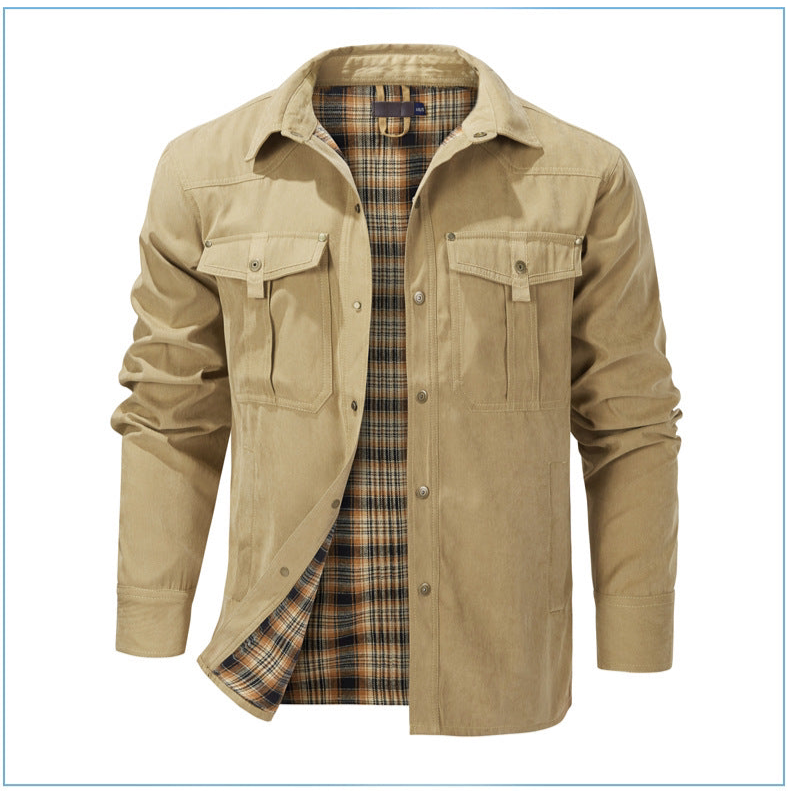 Herren Karojacke Langarm Button-Down Flanelljacke mit Taschen für Streetwear | 3268