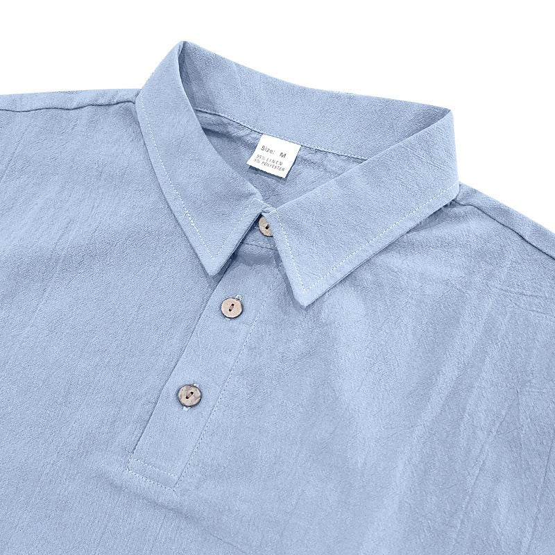 Herren-Poloshirt aus Leinen im britischen Gentleman-Stil, lockere Passform, Sommer, kurze Ärmel | YHBKCS-20