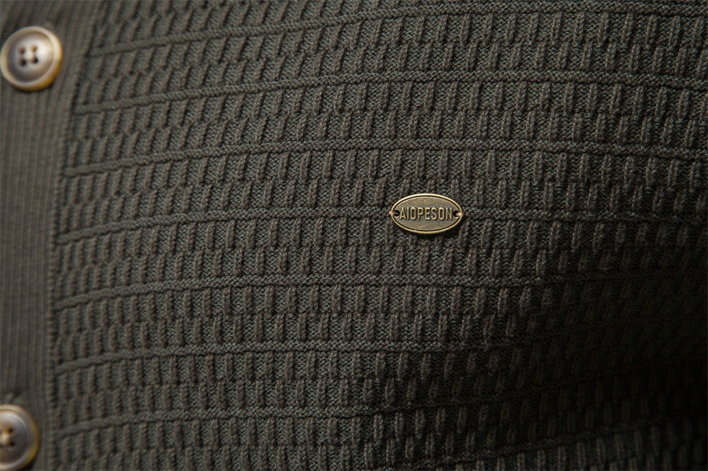 Herren Winter-Cardigan mit durchgehendem Reißverschluss – Strickoberteil aus hochelastischer Baumwolle mit Stehkragen | Y324