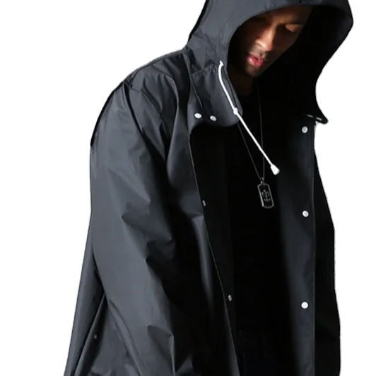 Herren-Regenmantel aus Polyester, wasserdicht, lange Regenjacke mit Kapuze, Outdoor-Wanderregenmantel | 1210