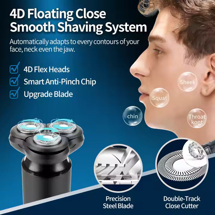 PRITECH Wasserdichter 3D-Schwimm-Bartschneider, USB-C, wiederaufladbarer Nass- und Trockenrasierer | RSM-1938