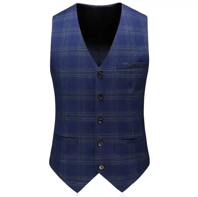 Dreiteiliger Herrenanzug mit Karomuster, Slim Fit, zweireihig, kariert, Jacke, Weste, Hose | 6027