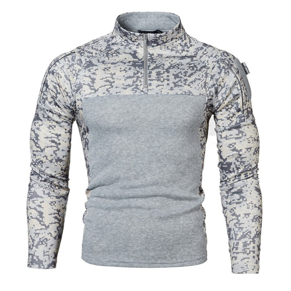 Herren Camouflage Stitching Casual T-Shirt Stehkragen Langarm Leichter Pullover | 1815-G11