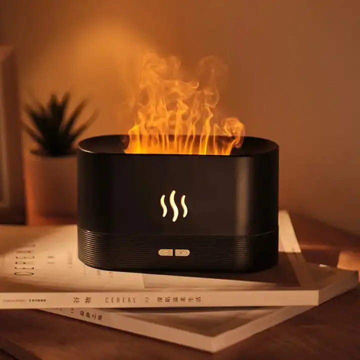 Aroma-Luftbefeuchter, 7 Farben, künstliche Flammen, geräuschloser Diffusor für ätherische Öle zur Entspannung zu Hause und im Büro | DQ701
