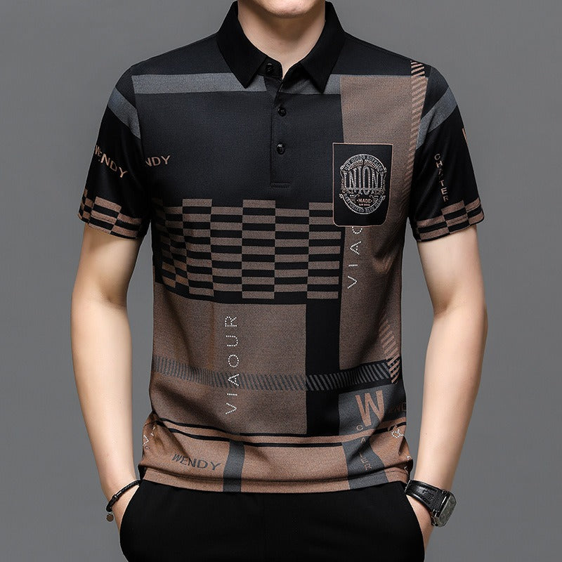 Herren Business Kurzarm Polokragen Baumwollhemd Solides besticktes Top T-Shirt | 104