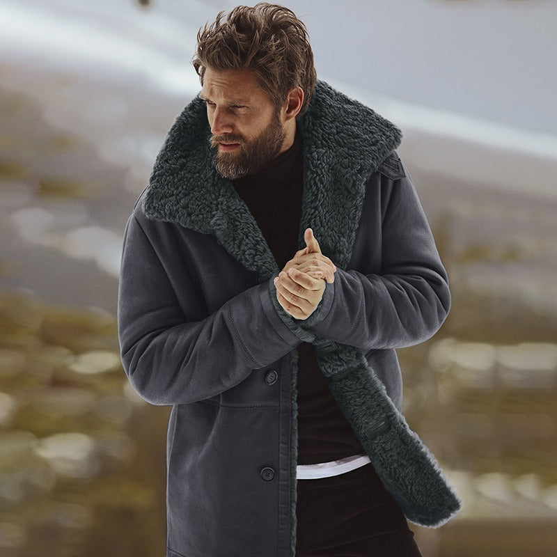 Herren Winter Warmer Pelz Trenchcoat Dicke Mittellange Jacke | B024