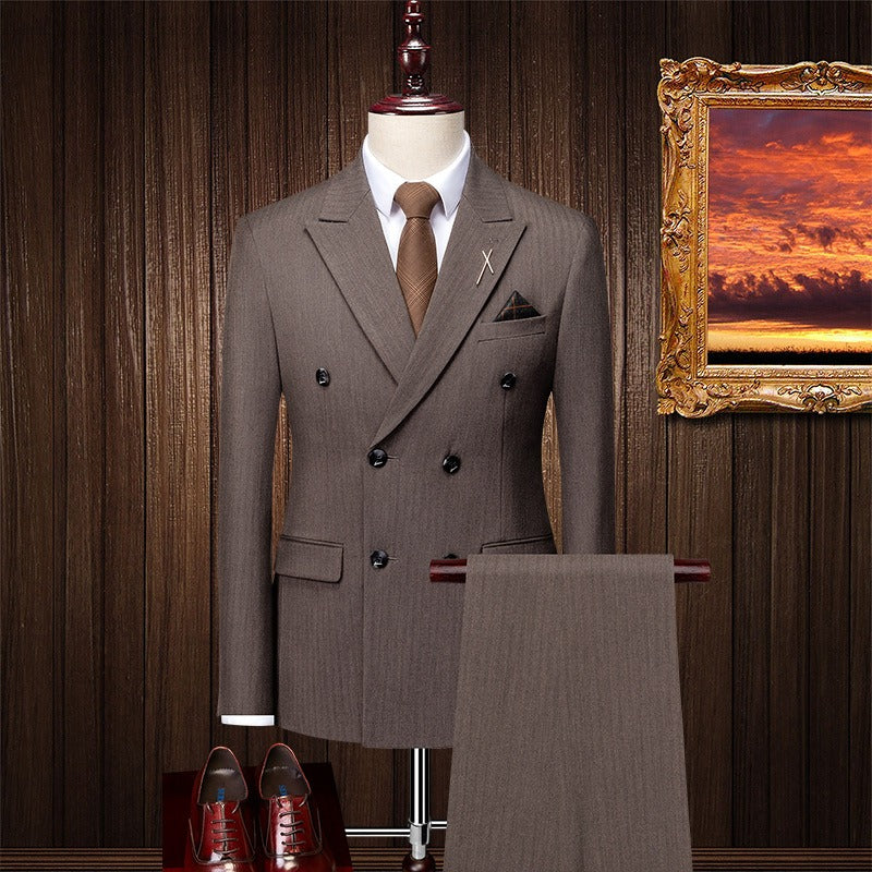 3-teiliger Herren-Freizeitanzug, britischer Slim-Fit-Streifen, zweireihiger Anzug für den Bräutigam und die Hochzeit | DYQ06